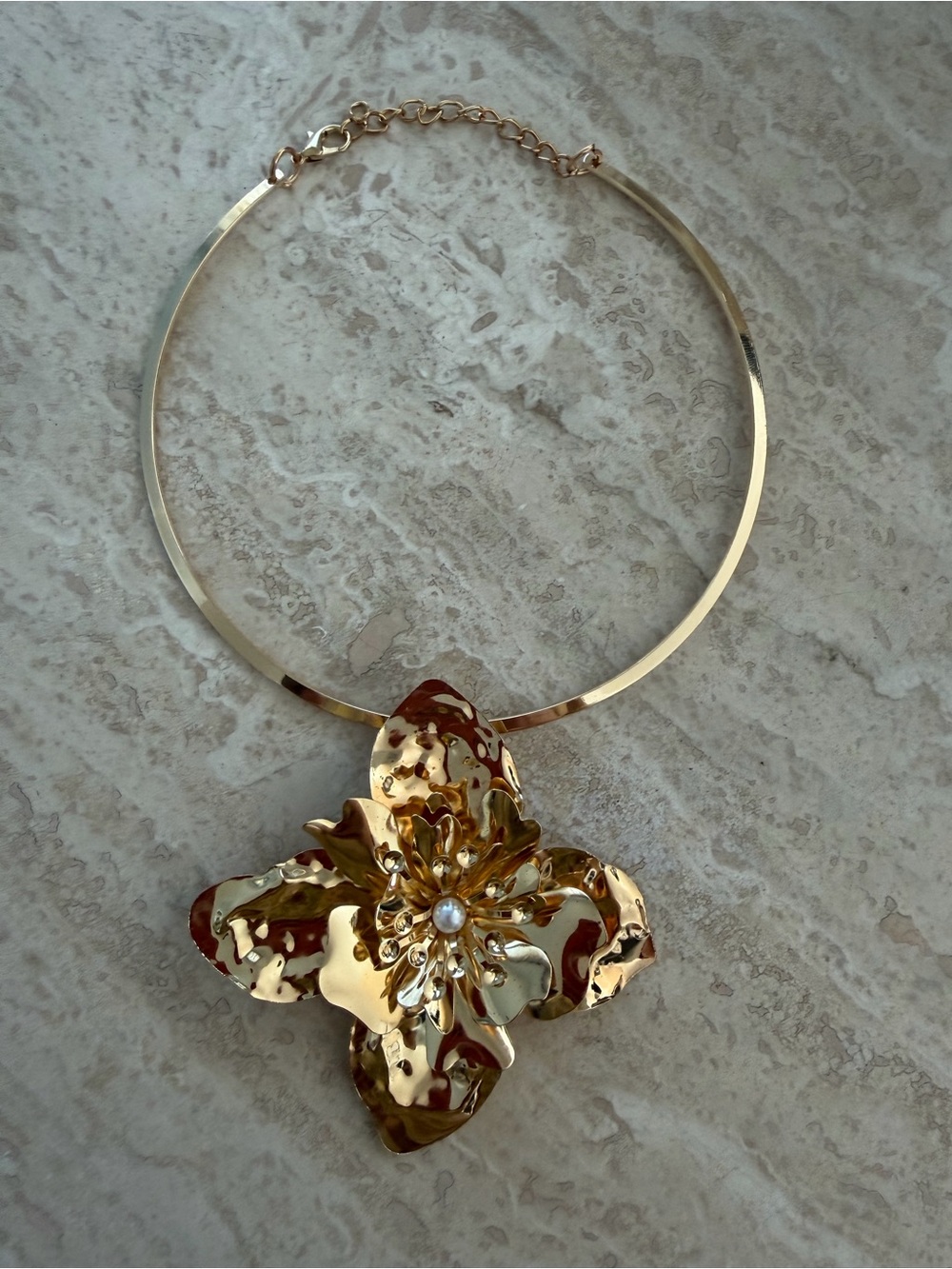 Gold Flower Statement Necklace - Unbranded